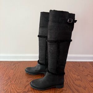 Diane von Furstenberg black ALL shearling Tall Over The Knee boots 'Adele', sz 9